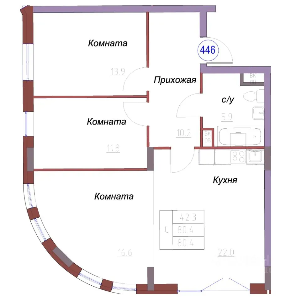 3-комнатная