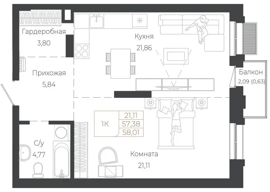 1-комнатная