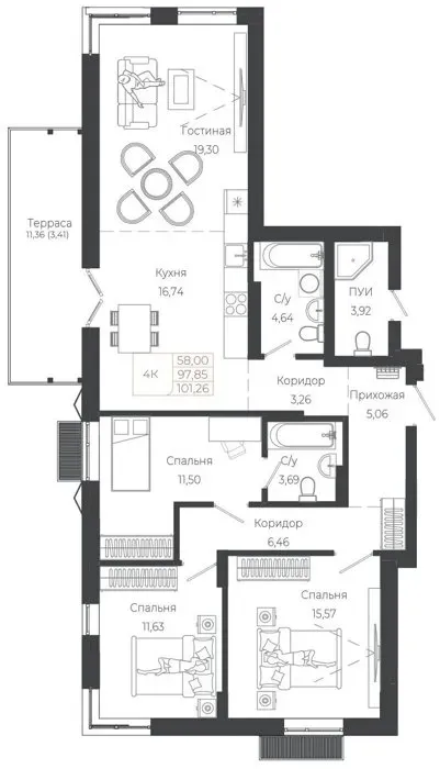 4-комнатная